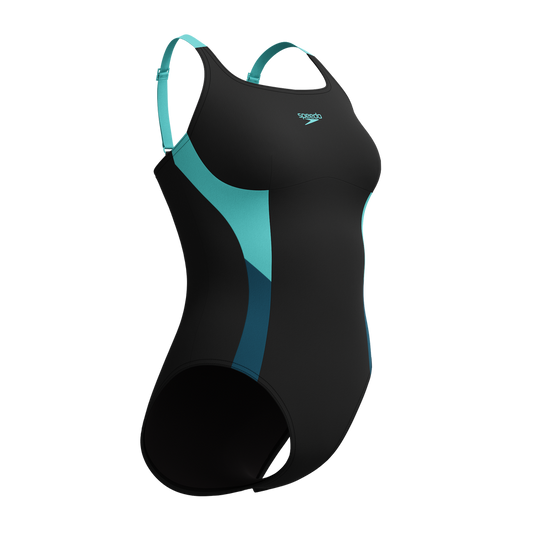 Speedo Shaping Solid Splice Swimsuit Black/Turquoise